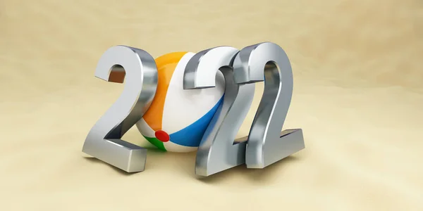 New Year 2022 Beach Beach Ball Illustration — Stock Photo, Image