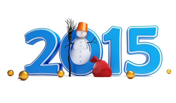 Snowmen happy new year 2015 on a white background — Stock Photo, Image