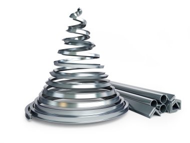 Beyaz bir arka plan üzerinde Noel ağacı metal