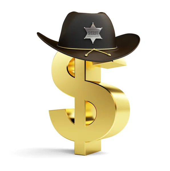 Dollaro segno sceriffo cappello su sfondo bianco — Foto Stock