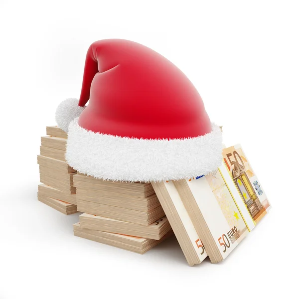 Santa hat euro op een witte achtergrond — Stockfoto