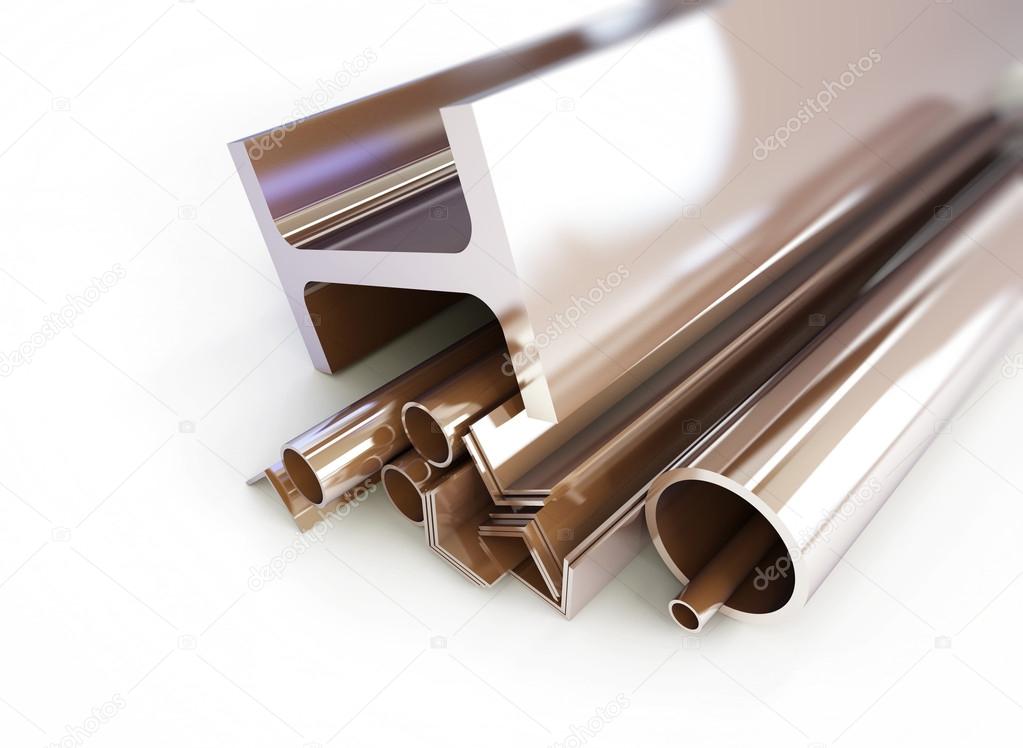 metal pipes, angles, channels, squares on a white background 