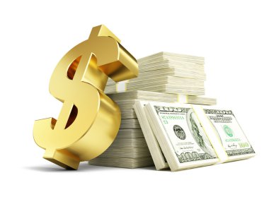 Beyaz bir arka plan üzerinde dolar dolar işareti yığınları 