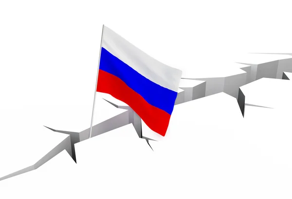 Russian flag falls into a crevasse on the ground — Stock Photo, Image