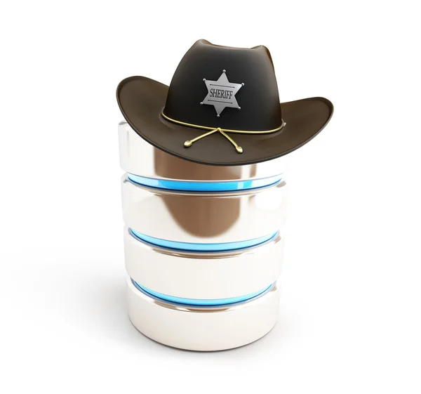 Banco de dados protegido sheriff hat t em um fundo branco — Fotografia de Stock