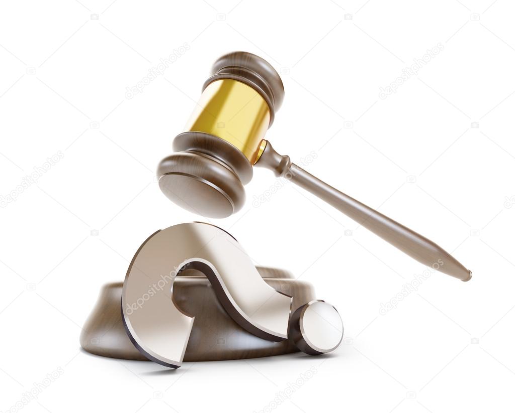 gavel question mark on a white background
