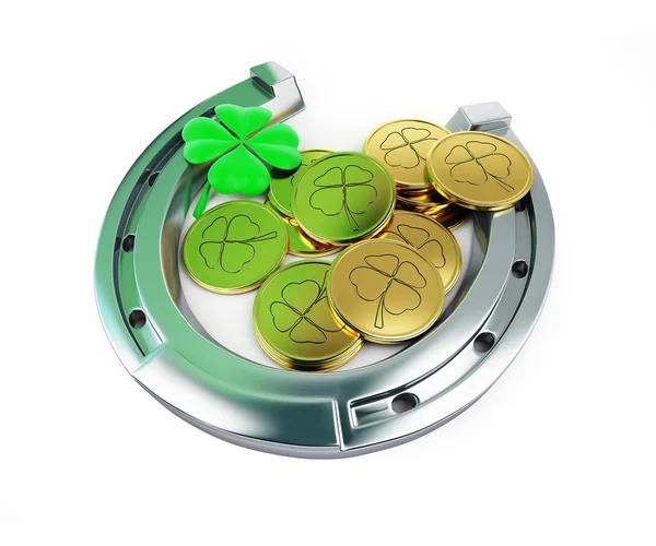 St. Patrick's day horseshoe Leprechaun coins — Stock Photo, Image