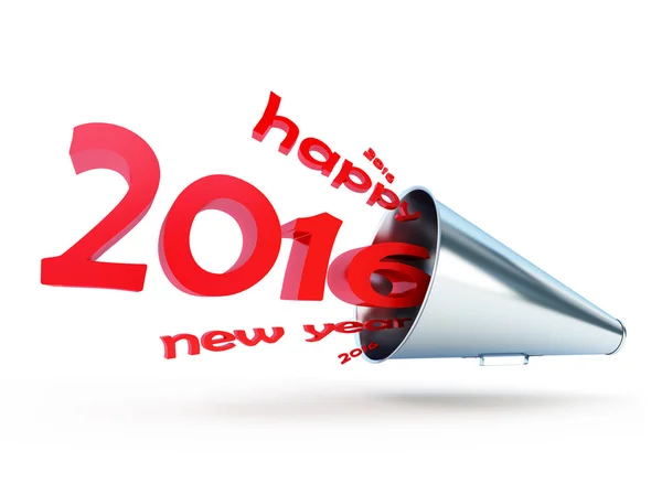 Frohes neues Jahr 2016 Megafon auf weißem Hintergrund — Stockfoto