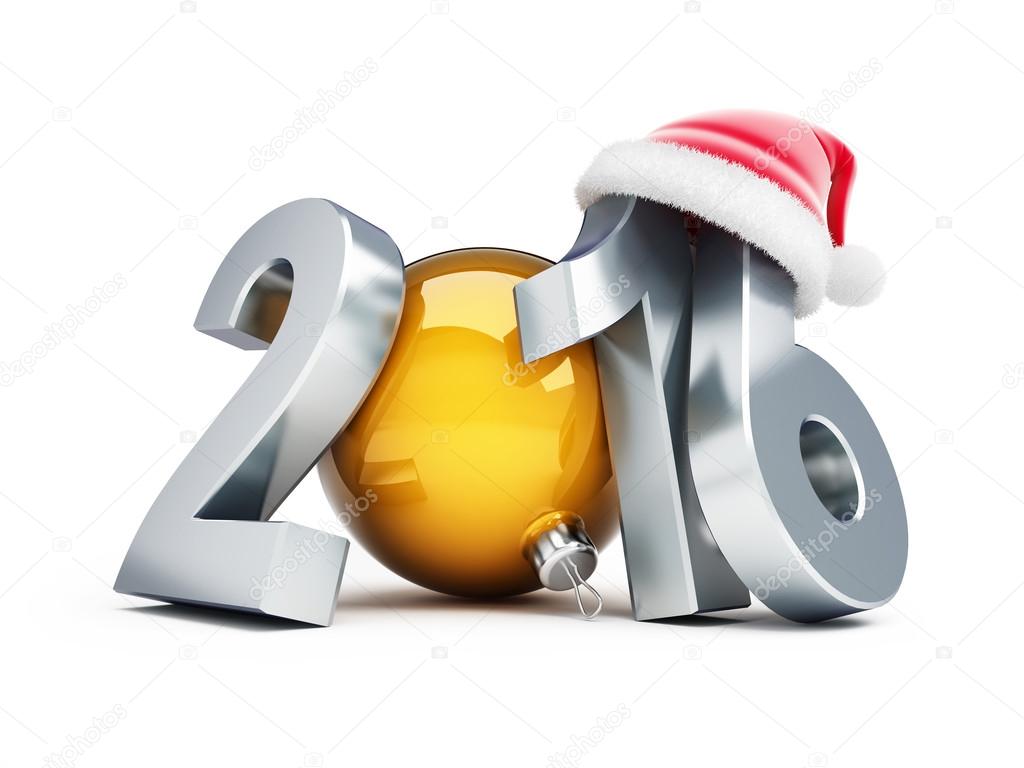 happy new year 2016 santa hat 3d Illustrations on a white background