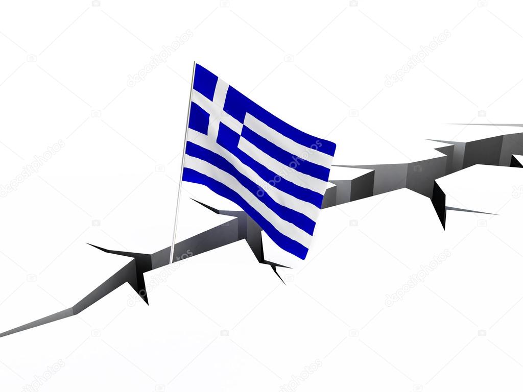 Greece flag crack in the ground