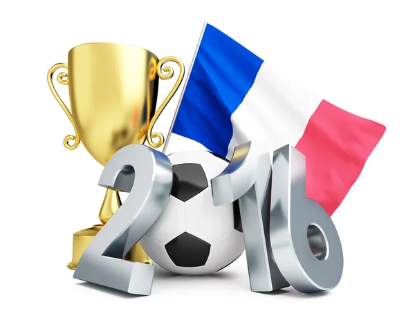 Fotbal Francie 2016, zlatý pohár a vlajka Francie — Stock fotografie