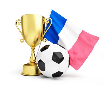 france football 2016, gold trophy cup and flag of france