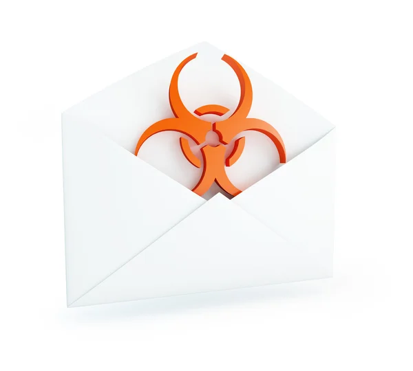 Sign of the virus in the mail envelope — Stock Photo, Image