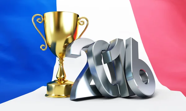 France football 2016, Gold Trophy Cup et drapeau de France. Illustrations 3d — Photo