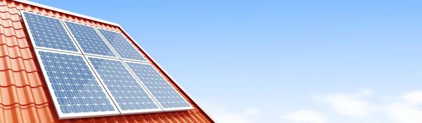屋顶太阳能板在白色背景上的 3d 插图 — 图库照片