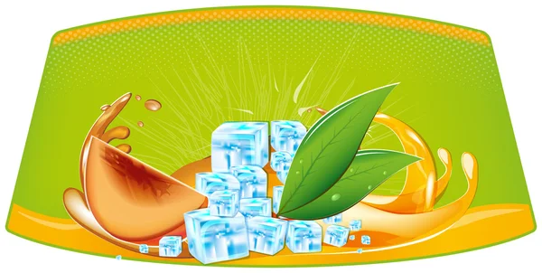 Salpicaduras de jugo y cubitos de hielo — Vector de stock