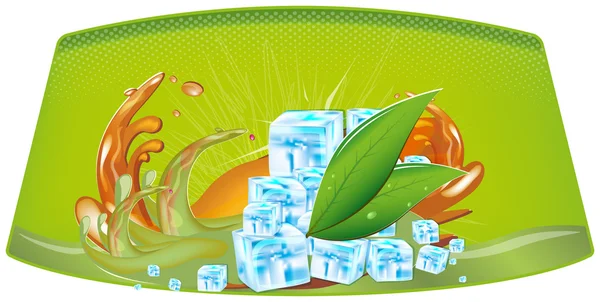 Salpicos de suco e cubos de gelo — Vetor de Stock