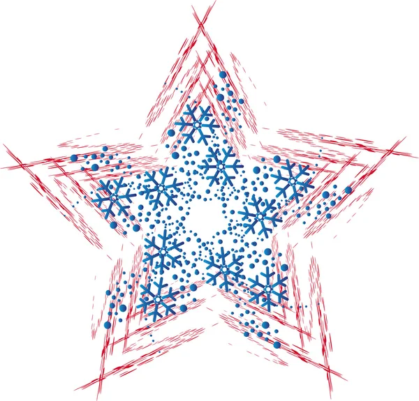 Estrella de Navidad con copos de nieve — Vector de stock