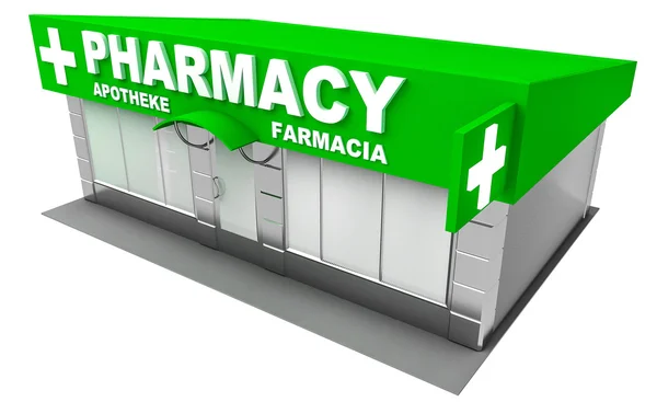 Illustrazione 3D del negozio di farmacia isolato su bianco — Foto Stock