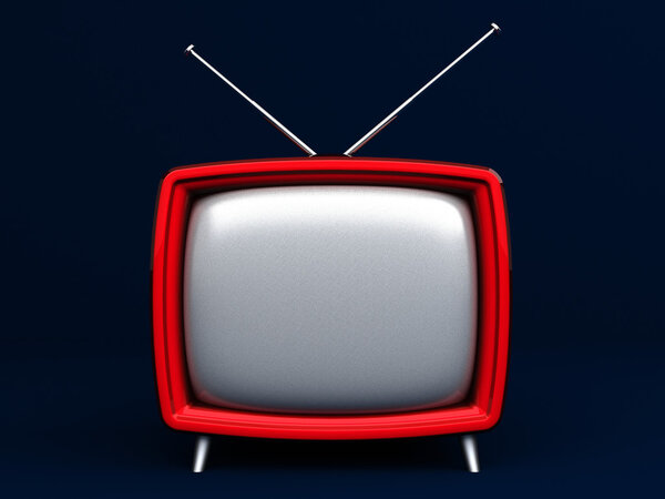 3D Illustration of old style red TV on dark background
