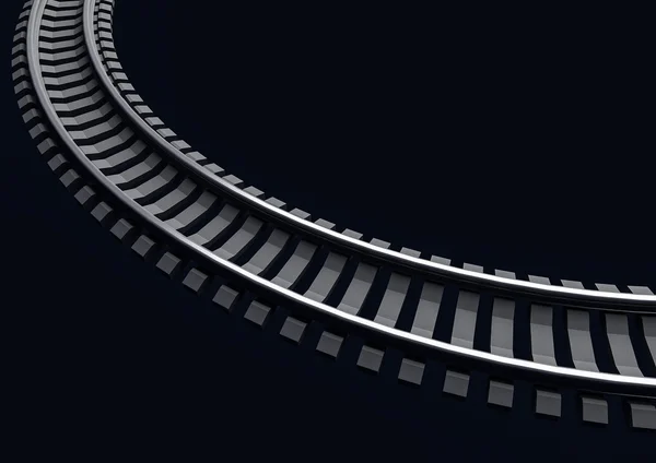 Ilustración 3D de una vía ferroviaria curva única en la oscuridad — Foto de Stock