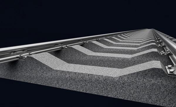 Ilustração 3D de uma via férrea reta no escuro — Fotografia de Stock