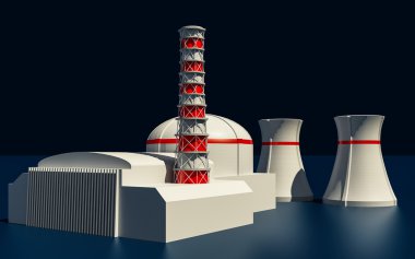 3D çizim nükleer güç istasyonu
