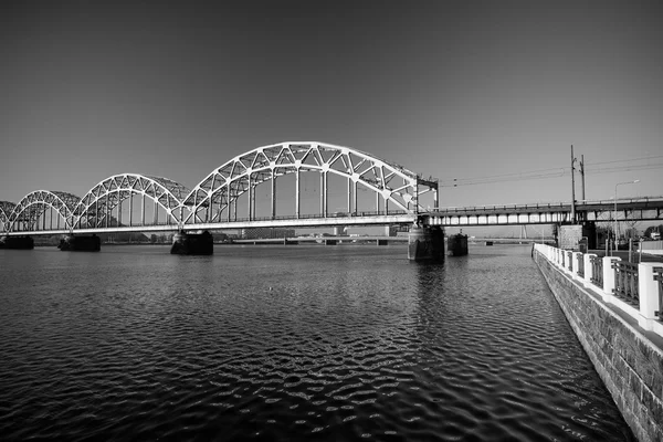 A view of the Railway Bridge over Daugava River in Riga, Latvia — Stock Photo, Image