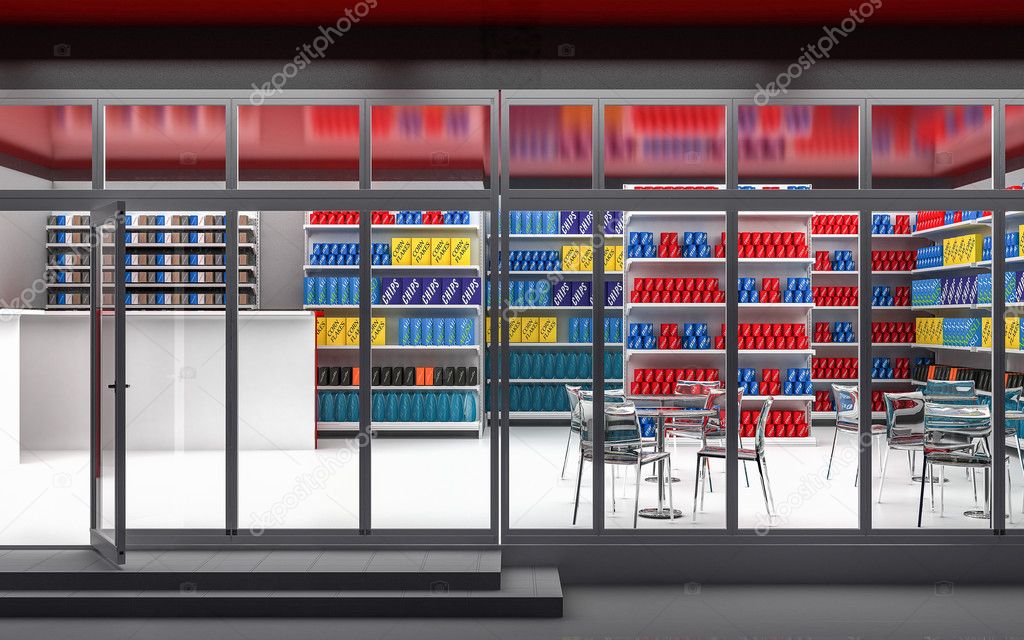 3d Illustration Of A 24 Hour Store At Night Stock Photo