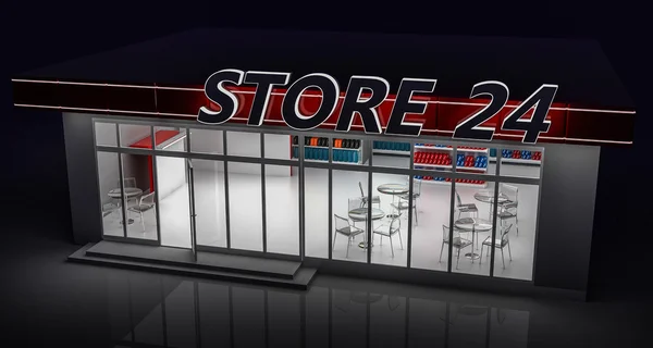 3D illustration of a 24-hour store at night — Stock Photo, Image