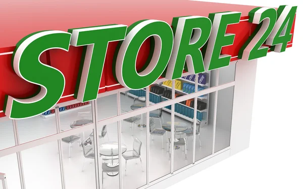 Illustration of a 24-hour store with cafe — Stock Photo, Image