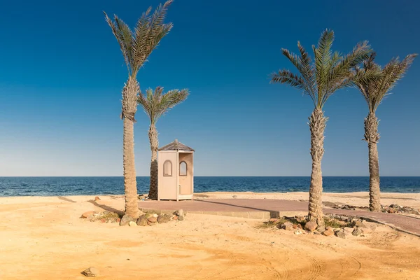 Palms and guard booth by the sea — Stock Photo, Image