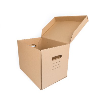 beyaz izole kahverengi karton kutu