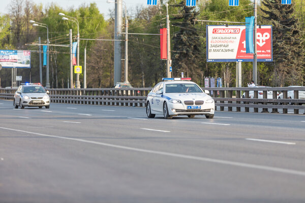 Moscow, RUSSIA - MAY 9 2015: Military transportation on its back way after Victory Day Parade
