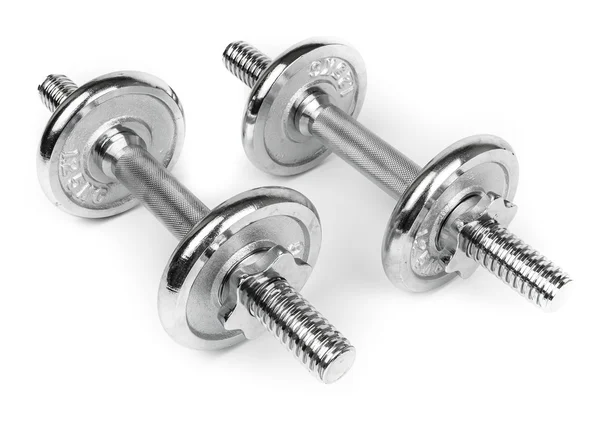 Çelik Dumbbells izole beyaz — Stok fotoğraf