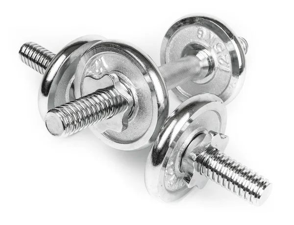 Çelik Dumbbells izole beyaz — Stok fotoğraf