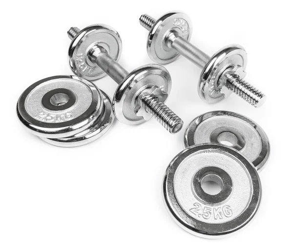 Steel Dumbbells isolerade på vit — Stockfoto