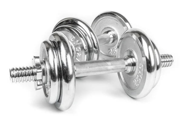 Çelik Dumbbells izole beyaz — Stok fotoğraf