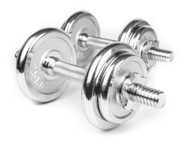 Çelik Dumbbells izole beyaz — Stok fotoğraf