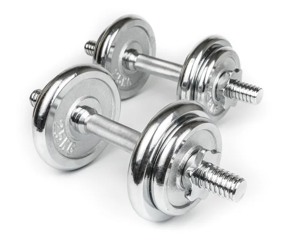 Çelik Dumbbells izole beyaz — Stok fotoğraf