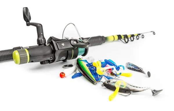 Fishing rod and baits set — Stock Photo, Image