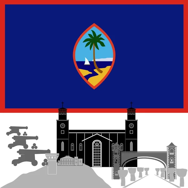 Bandera Nacional de Guam y atracciones arquitectónicas — Archivo Imágenes Vectoriales