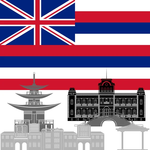 Nationalflagge von Hawaii und architektonische Sehenswürdigkeiten — Stockvektor