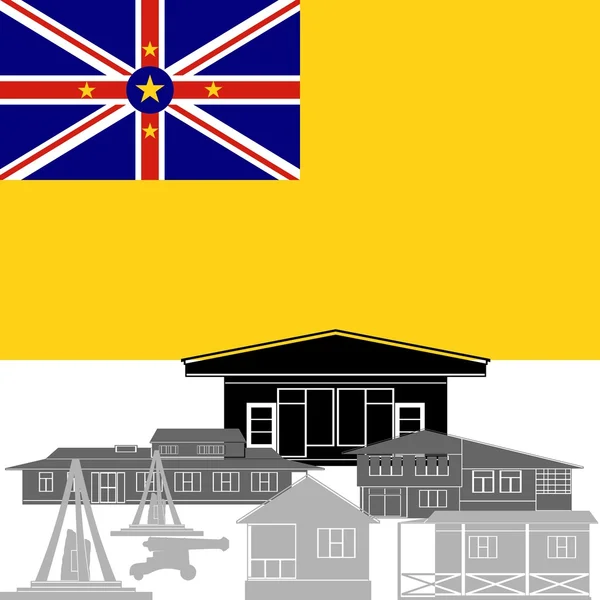 Nationalflagge der Niue und architektonische Attraktionen — Stockvektor