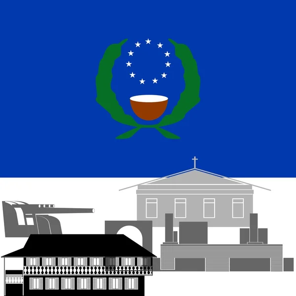 Nationalflagge von Pohnpei und architektonische Sehenswürdigkeiten — Stockvektor