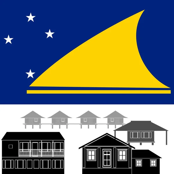 Nationalflagge Tokelaus und architektonische Sehenswürdigkeiten — Stockvektor