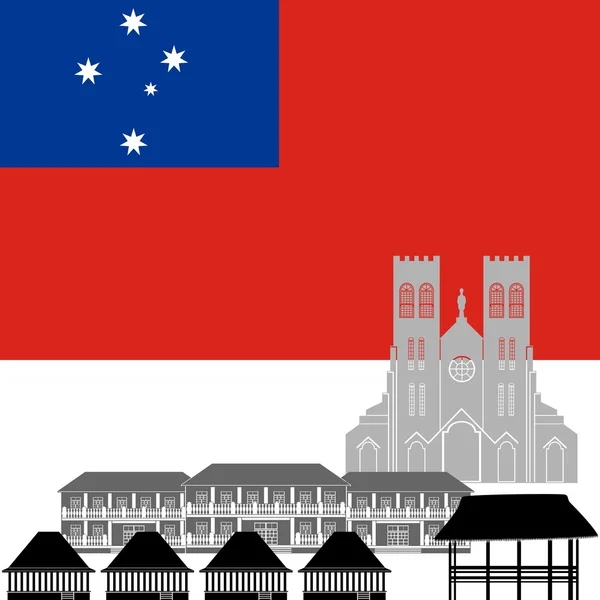 Nationale vlag van Samoa en architecturale attracties — Stockvector