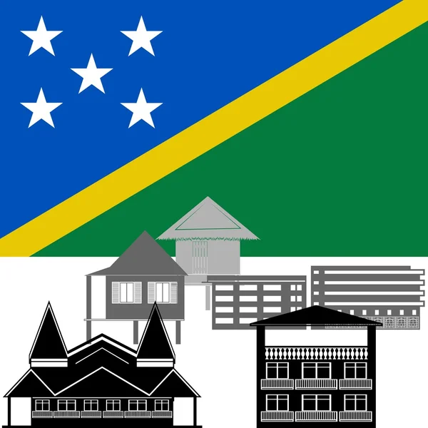 Bandeira nacional das Ilhas Salomão e atrações arquitetônicas — Vetor de Stock