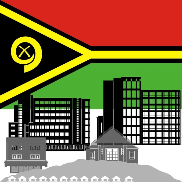 Bandera nacional de Vanuatu y atracciones arquitectónicas — Archivo Imágenes Vectoriales