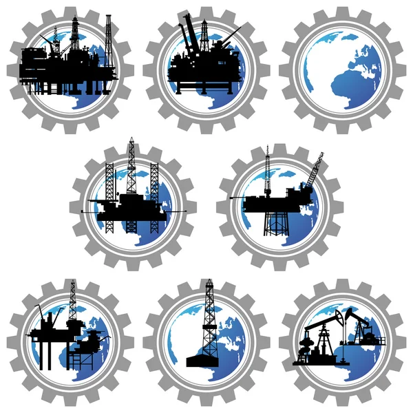 徽章与钻机和石油泵-1 — 图库矢量图片